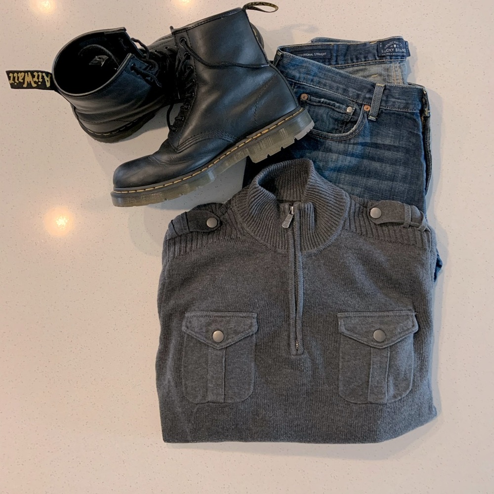 Military Style Sweater. Gray.